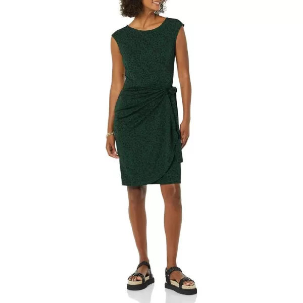 Amazon Essentials Womens Cap Sleeve BoatNeck Faux Wrap DressDark Green Animal