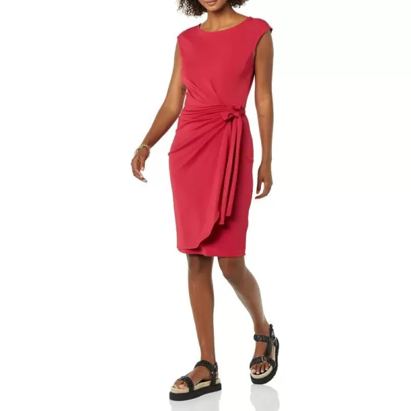 Amazon Essentials Womens Cap Sleeve BoatNeck Faux Wrap DressRaspberry Red