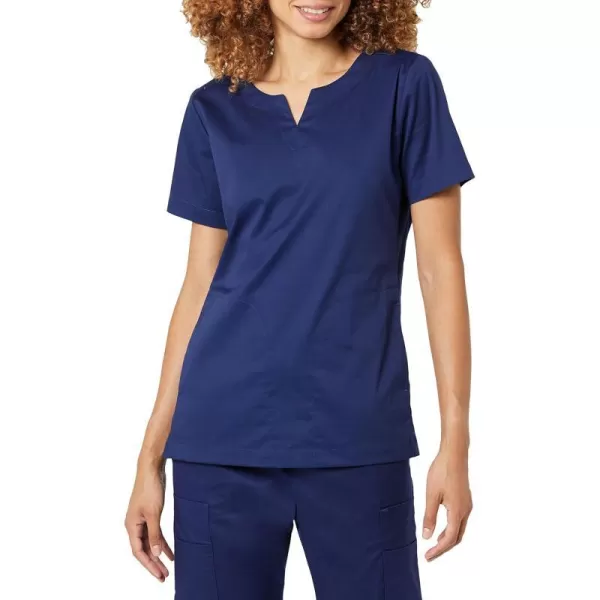 Amazon Essentials Womens Classic Fit Split Neck Crew Scrub Top Available in Plus SizeDark Blue