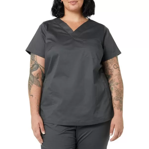 Amazon Essentials Womens Classic Fit VNeck Short Sleeve Scrub Top Available in Plus SizeCharcoal