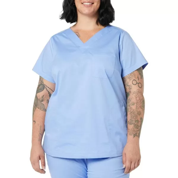 Amazon Essentials Womens Classic Fit VNeck Short Sleeve Scrub Top Available in Plus SizeCornflower Blue