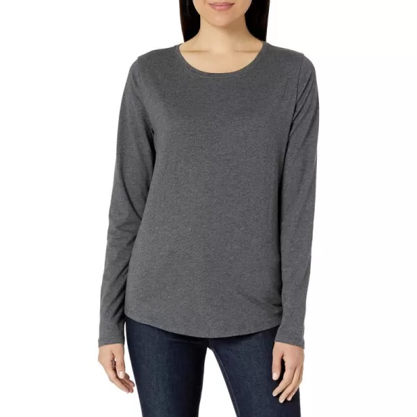 Amazon Essentials Womens ClassicFit 100 Cotton LongSleeve Crewneck TShirtCharcoal Heather