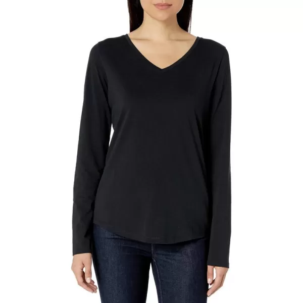 Amazon Essentials Womens ClassicFit 100 Cotton LongSleeve VNeck TShirtBlack