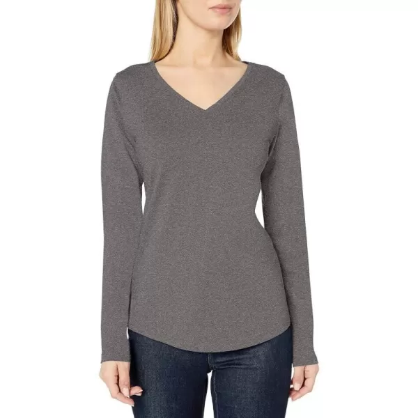 Amazon Essentials Womens ClassicFit 100 Cotton LongSleeve VNeck TShirtCharcoal Heather