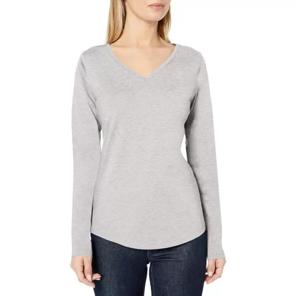 Amazon Essentials Womens ClassicFit 100 Cotton LongSleeve VNeck TShirtLight Grey Heather