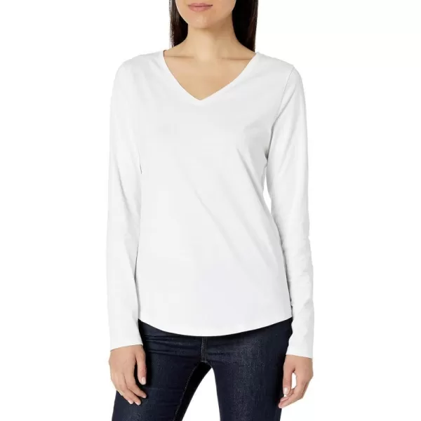 Amazon Essentials Womens ClassicFit 100 Cotton LongSleeve VNeck TShirtWhite