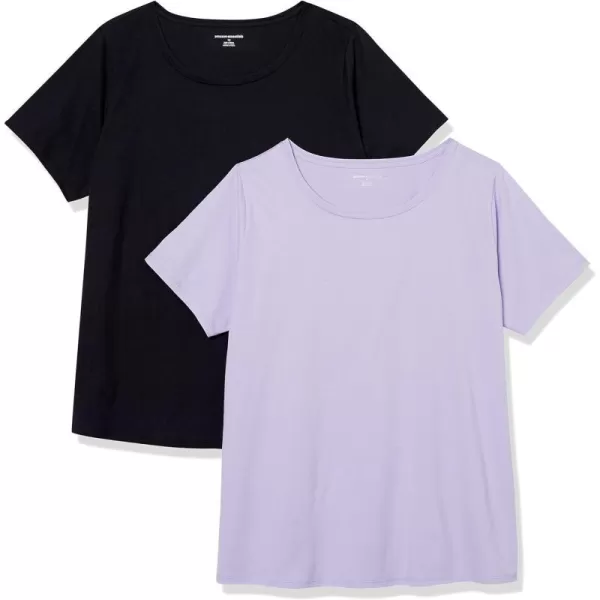 Amazon Essentials Womens ClassicFit 100 Cotton ShortSleeve Crewneck TShirt Available in Plus Size Pack of 2BlackLavender