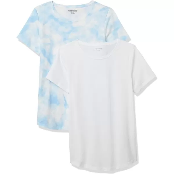 Amazon Essentials Womens ClassicFit 100 Cotton ShortSleeve Crewneck TShirt Available in Plus Size Pack of 2Blue Tie DyeWhite