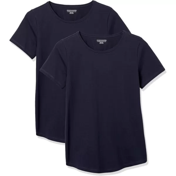 Amazon Essentials Womens ClassicFit 100 Cotton ShortSleeve Crewneck TShirt Available in Plus Size Pack of 2Navy