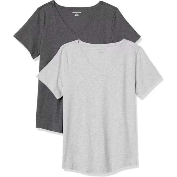 Amazon Essentials Womens ClassicFit 100 Cotton ShortSleeve VNeck TShirt Available in Plus Size Pack of 2Charcoal HeatherLight Grey Heather