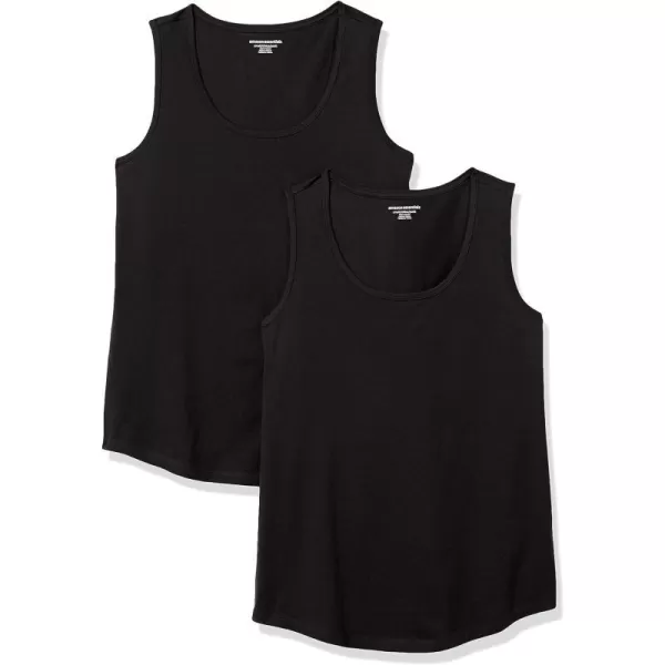 Amazon Essentials Womens ClassicFit 100 Cotton Sleeveless Tank Top Pack of 2Black