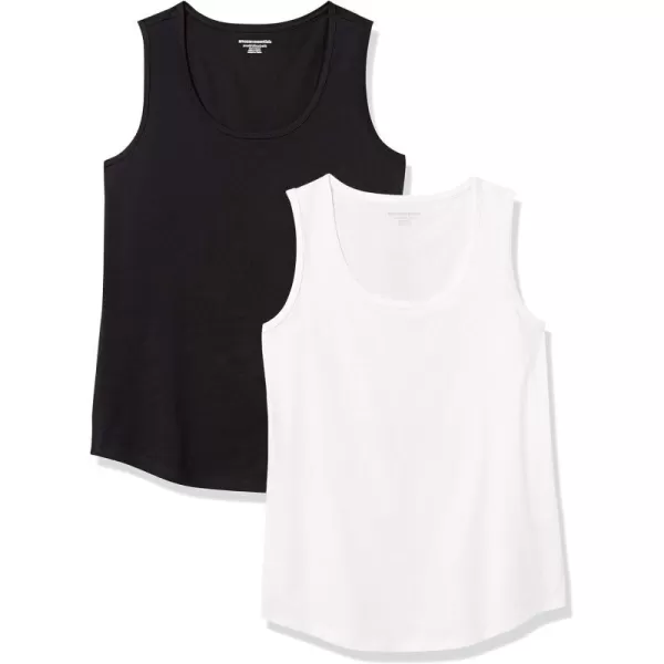 Amazon Essentials Womens ClassicFit 100 Cotton Sleeveless Tank Top Pack of 2BlackWhite