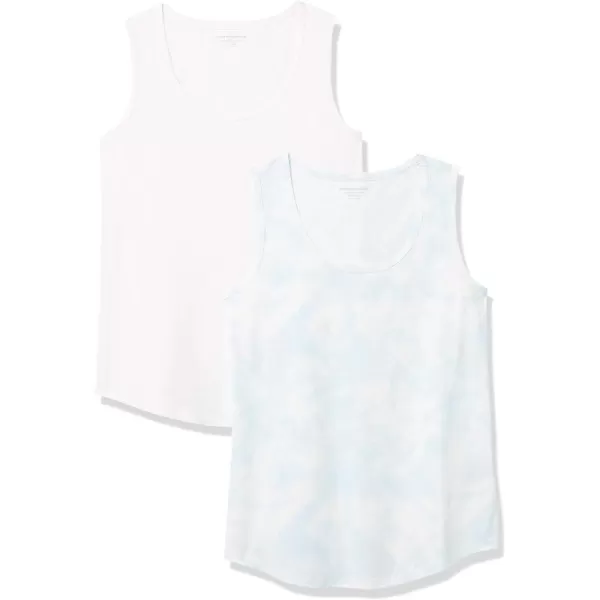 Amazon Essentials Womens ClassicFit 100 Cotton Sleeveless Tank Top Pack of 2Blue Tie DyeWhite