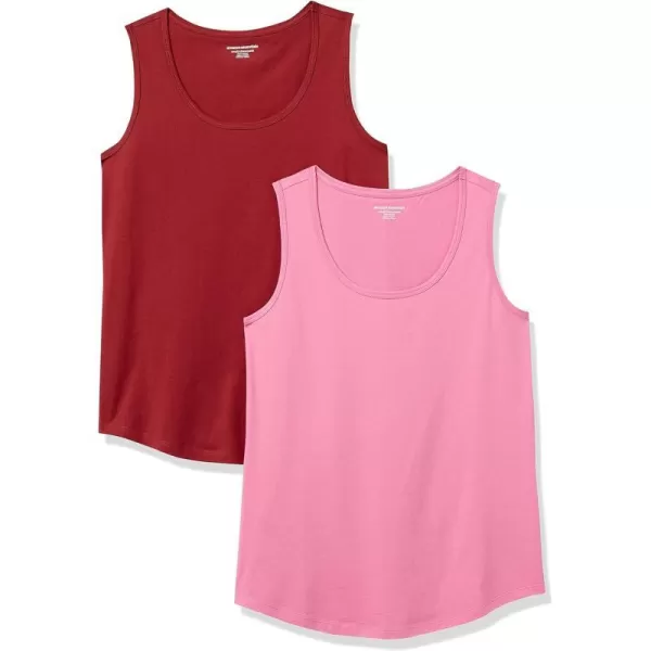 Amazon Essentials Womens ClassicFit 100 Cotton Sleeveless Tank Top Pack of 2BurgundyPink