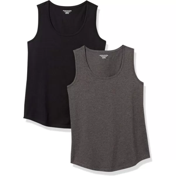 Amazon Essentials Womens ClassicFit 100 Cotton Sleeveless Tank Top Pack of 2Charcoal HeatherBlack