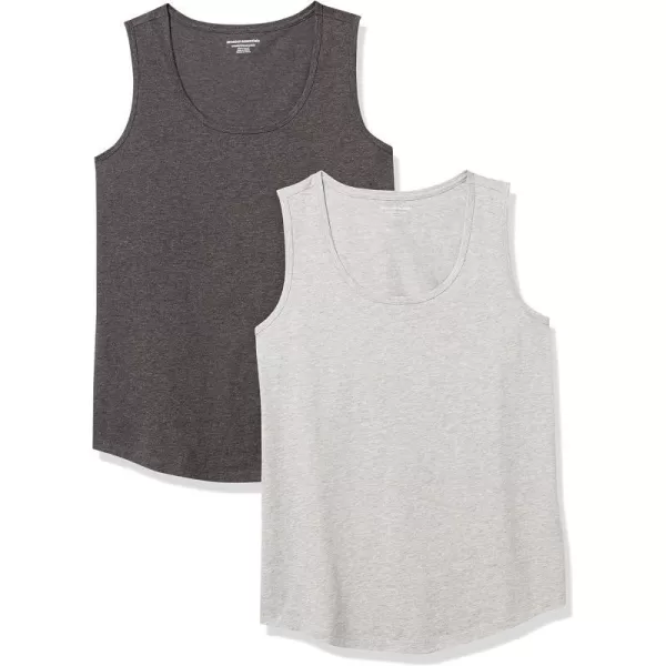 Amazon Essentials Womens ClassicFit 100 Cotton Sleeveless Tank Top Pack of 2Charcoal HeatherLight Grey Heather