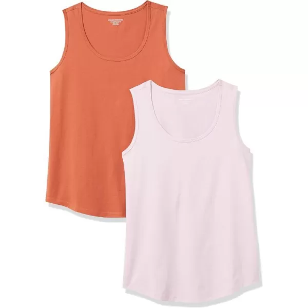 Amazon Essentials Womens ClassicFit 100 Cotton Sleeveless Tank Top Pack of 2ClayLight Pink