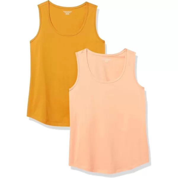 Amazon Essentials Womens ClassicFit 100 Cotton Sleeveless Tank Top Pack of 2Coral OrangeGolden Yellow