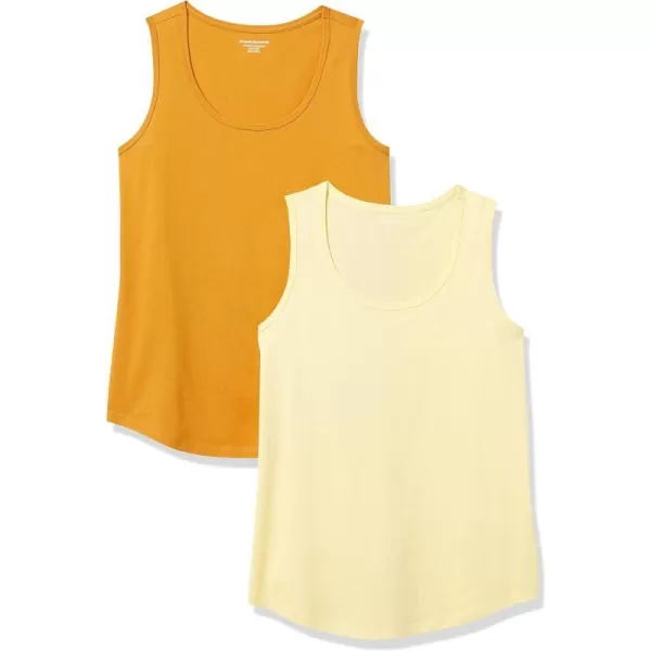 Amazon Essentials Womens ClassicFit 100 Cotton Sleeveless Tank Top Pack of 2Light YellowGolden Yellow