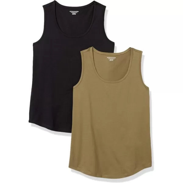 Amazon Essentials Womens ClassicFit 100 Cotton Sleeveless Tank Top Pack of 2OliveBlack