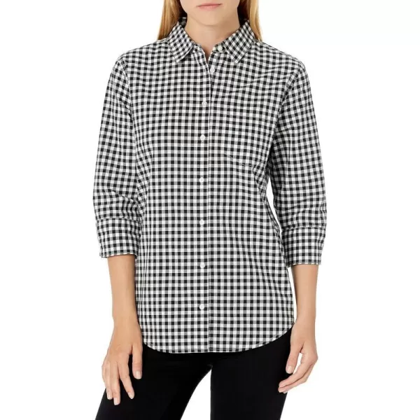 Amazon Essentials Womens ClassicFit 34 Sleeve Poplin ShirtBlack White Gingham