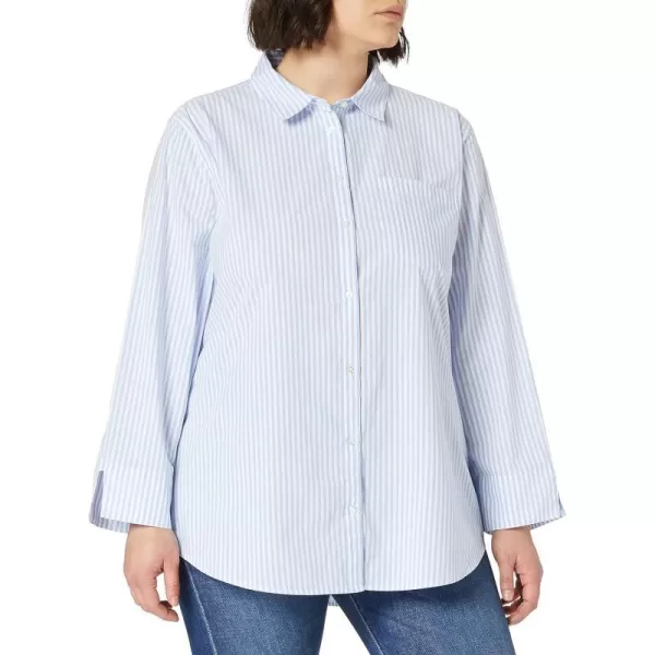 Amazon Essentials Womens ClassicFit 34 Sleeve Poplin ShirtFrench Blue Stripe