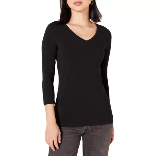 Amazon Essentials Womens ClassicFit 34 Sleeve VNeck TShirt Available in Plus Size Multipacks1 Black