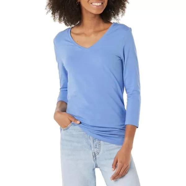 Amazon Essentials Womens ClassicFit 34 Sleeve VNeck TShirt Available in Plus Size Multipacks1 Blue