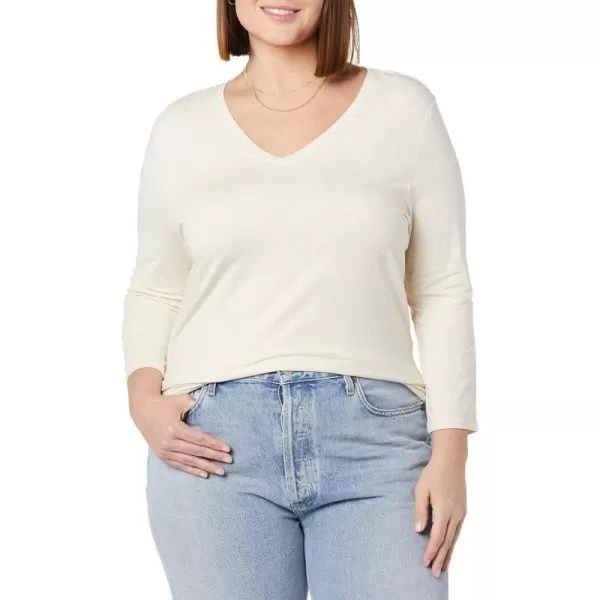 Amazon Essentials Womens ClassicFit 34 Sleeve VNeck TShirt Available in Plus Size Multipacks1 Oatmeal Heather