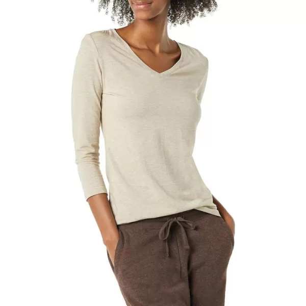 Amazon Essentials Womens ClassicFit 34 Sleeve VNeck TShirt Available in Plus Size Multipacks1 Tan Heather