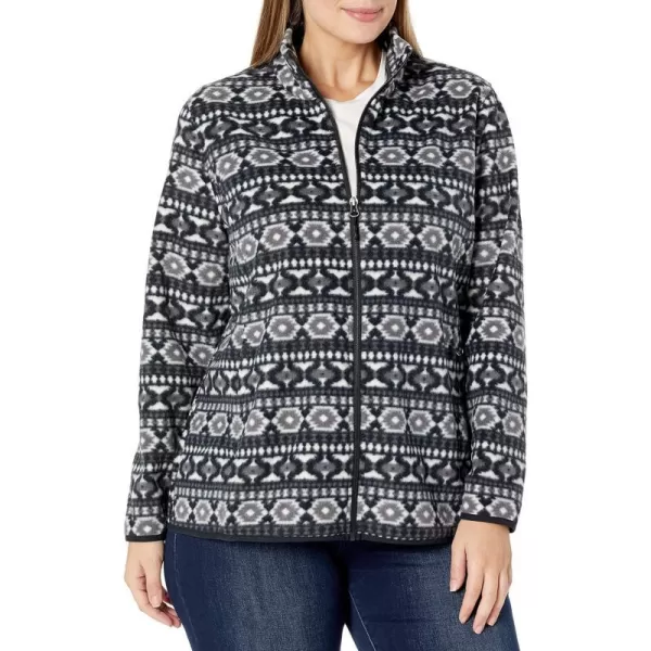 Amazon Essentials Womens ClassicFit FullZip Polar Soft Fleece Jacket Available in Plus SizePolyester BlackWhite Geo Print