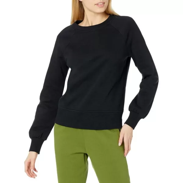 Amazon Essentials Womens ClassicFit Gathered LongSleeve Crewneck SweatshirtBlack