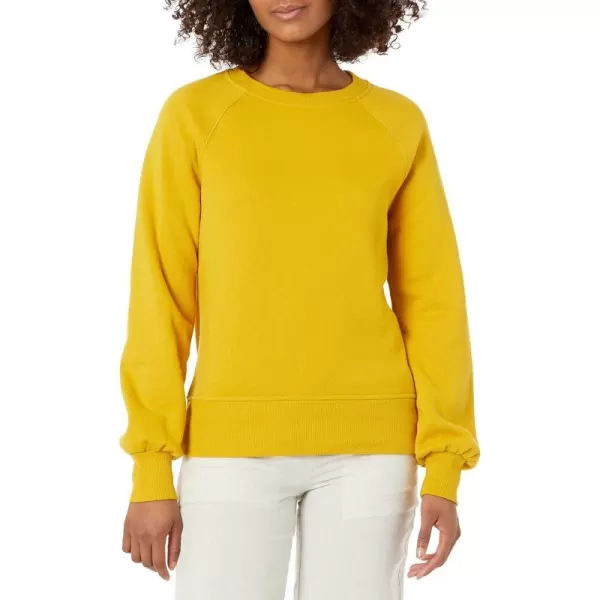 Amazon Essentials Womens ClassicFit Gathered LongSleeve Crewneck SweatshirtDark Yellow