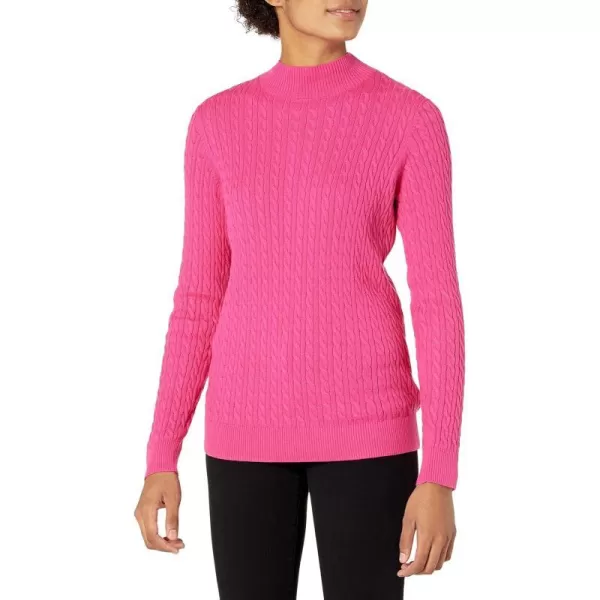 Amazon Essentials Womens ClassicFit Lightweight Cable LongSleeve Mock Neck SweaterBright Pink