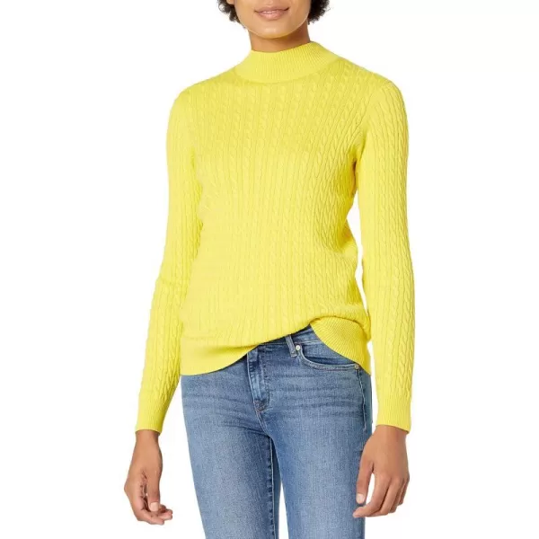 Amazon Essentials Womens ClassicFit Lightweight Cable LongSleeve Mock Neck SweaterBright Yellow