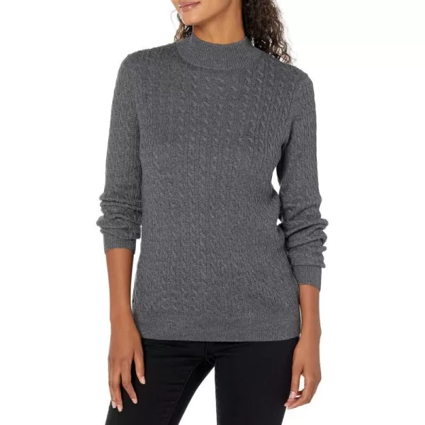 Amazon Essentials Womens ClassicFit Lightweight Cable LongSleeve Mock Neck SweaterCharcoal Heather