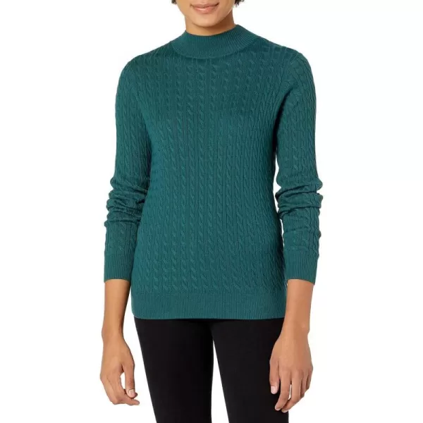 Amazon Essentials Womens ClassicFit Lightweight Cable LongSleeve Mock Neck SweaterForest Green