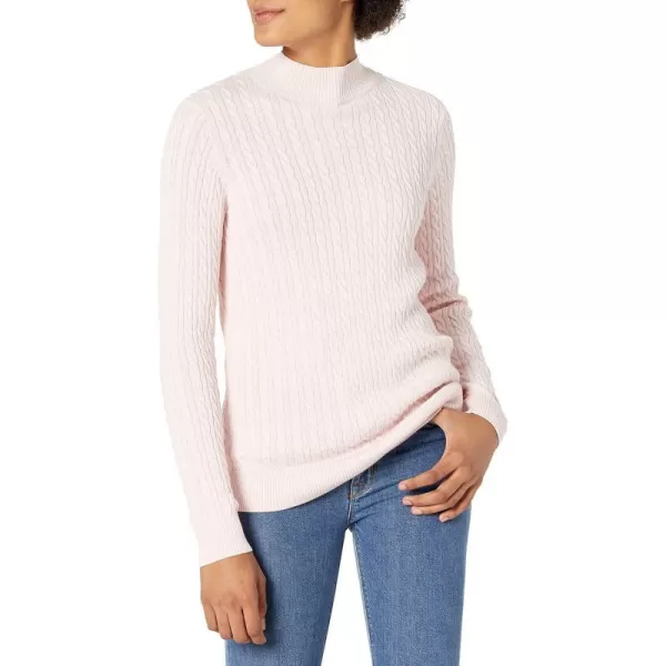 Amazon Essentials Womens ClassicFit Lightweight Cable LongSleeve Mock Neck SweaterLight Pink