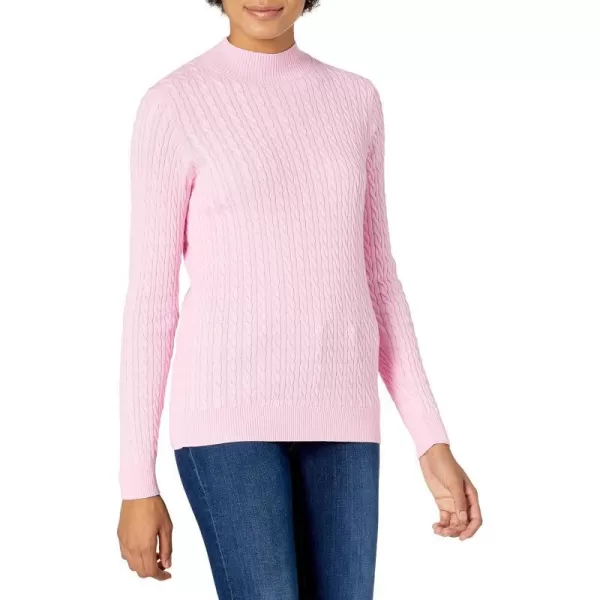 Amazon Essentials Womens ClassicFit Lightweight Cable LongSleeve Mock Neck SweaterPink