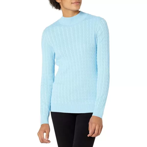 Amazon Essentials Womens ClassicFit Lightweight Cable LongSleeve Mock Neck SweaterSky Blue