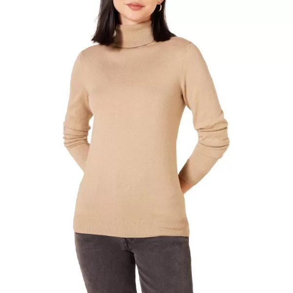 Amazon Essentials Womens ClassicFit Lightweight LongSleeve Turtleneck Sweater Available in Plus SizeCamel Heather