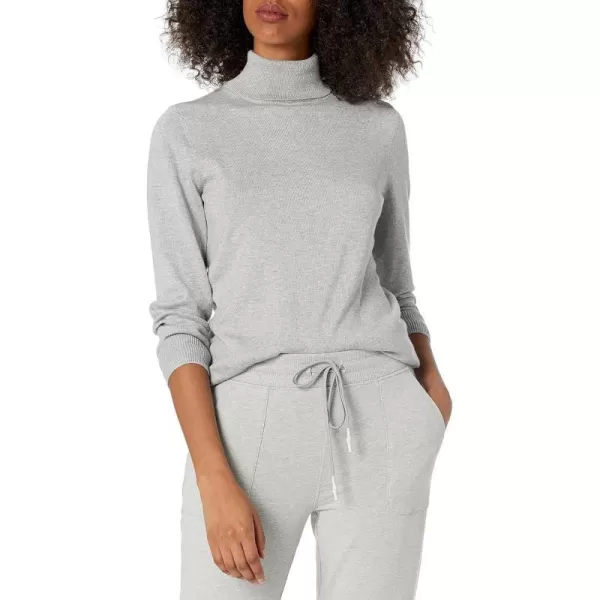 Amazon Essentials Womens ClassicFit Lightweight LongSleeve Turtleneck Sweater Available in Plus SizeLight Grey Heather