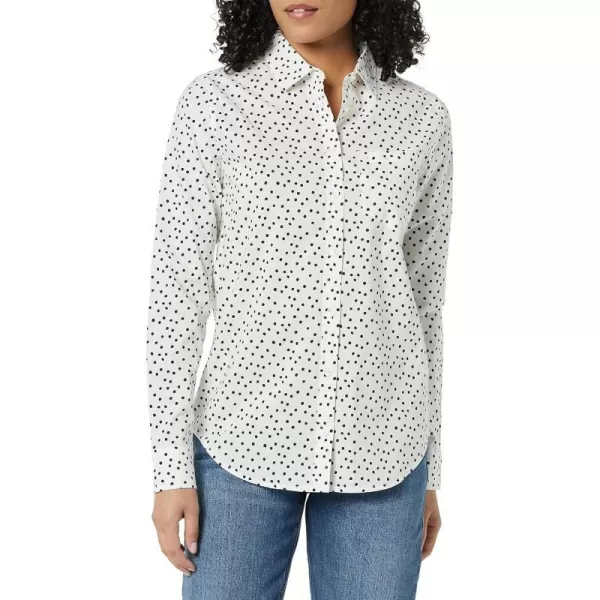 Amazon Essentials Womens ClassicFit LongSleeve ButtonDown Poplin ShirtBlack White Dots