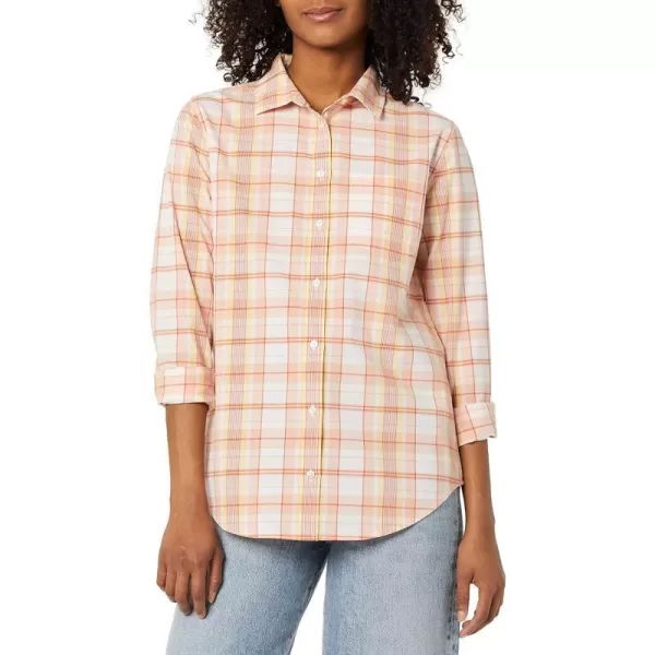 Amazon Essentials Womens ClassicFit LongSleeve ButtonDown Poplin ShirtPink Red Plaid