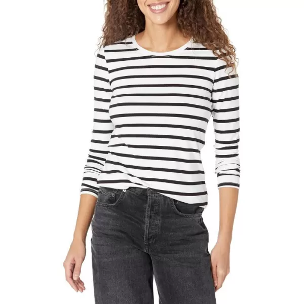 Amazon Essentials Womens ClassicFit LongSleeve Crewneck TShirt Available in Plus SizeBlackWhite Stripe