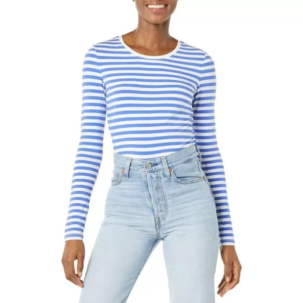 Amazon Essentials Womens ClassicFit LongSleeve Crewneck TShirt Available in Plus SizeBlue White Stripe