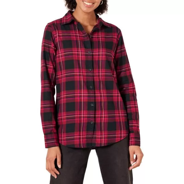 Amazon Essentials Womens ClassicFit LongSleeve Lightweight Plaid Flannel ShirtBlackPink Chelsea Tartan