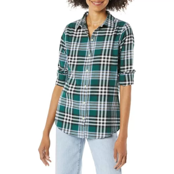 Amazon Essentials Womens ClassicFit LongSleeve Lightweight Plaid Flannel ShirtDark Green Kilt Plaid