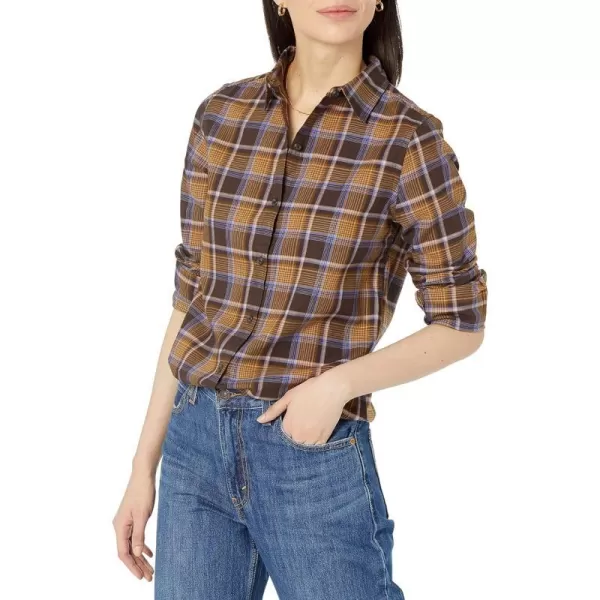 Amazon Essentials Womens ClassicFit LongSleeve Lightweight Plaid Flannel ShirtEspresso Tartan Plaid