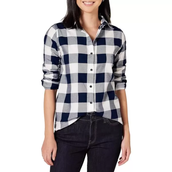 Amazon Essentials Womens ClassicFit LongSleeve Lightweight Plaid Flannel ShirtNavy Buffalo Plaid